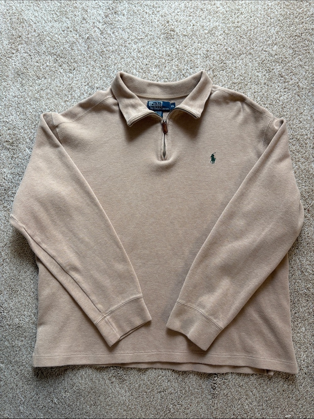 Ralph Lauren Beige Quarter-Zip Sweatshirt with Navy Label